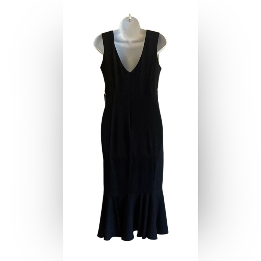 MARINA Black V-Neck Midi Dress w/ Fishtail Hem - Picture 3 of 8
